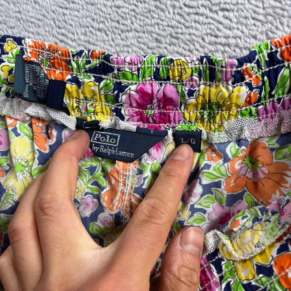 Polo Ralph Lauren Floral Swim Trunks Mens Large Navy Blue Pink Orange 6in Inseam